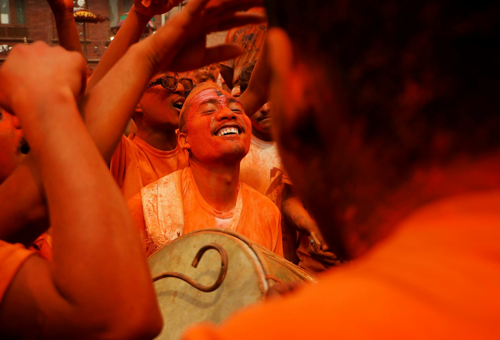 Bisket Jatra chariot procession through the streets of Bhaktapur during the Nepali New Year festival