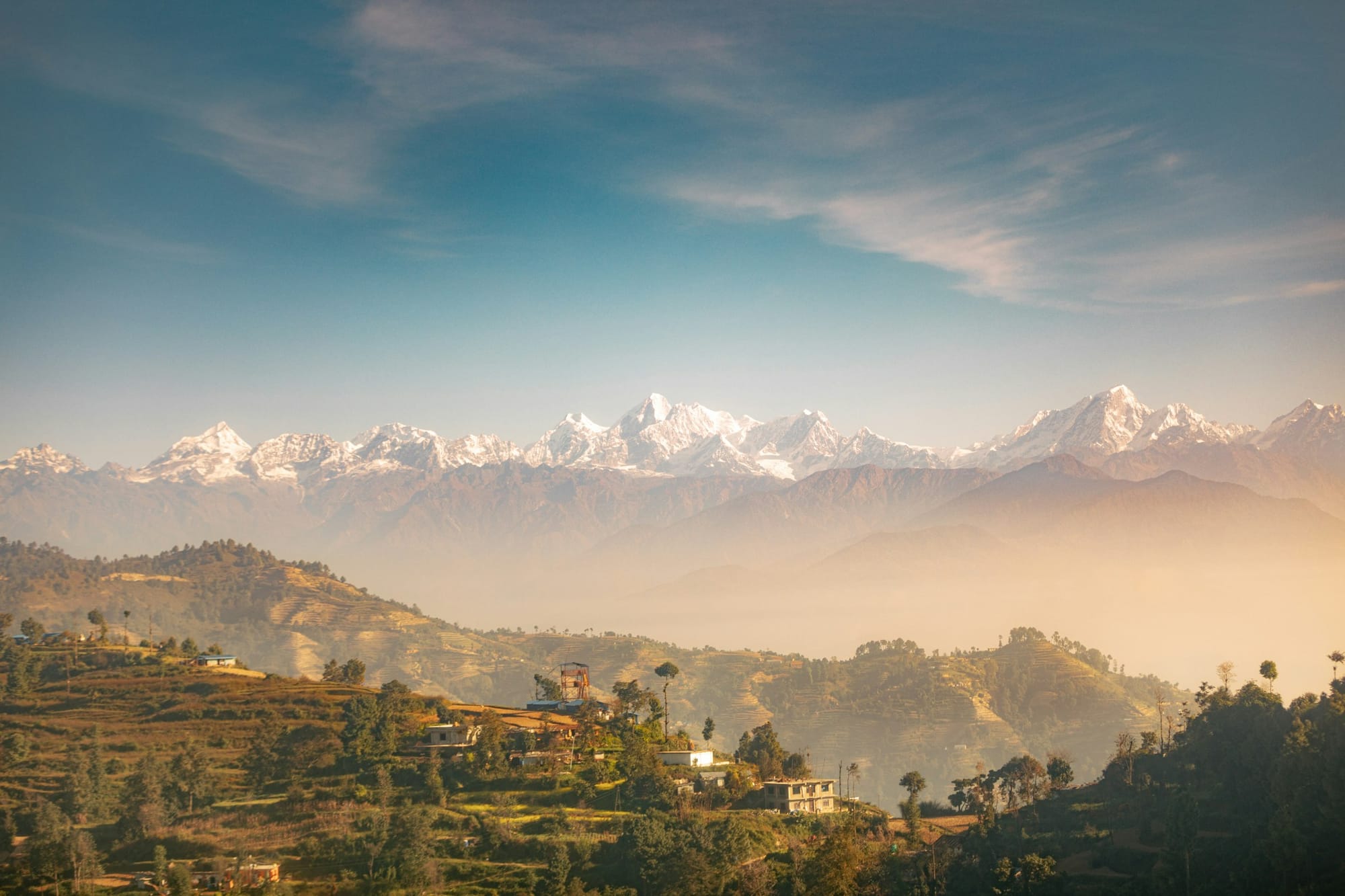 Nepal Himalayan forest and mountain landscape