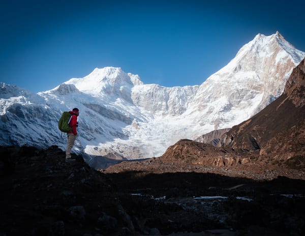 Manaslu mountain panorama viewed from the Manaslu Circuit trek route